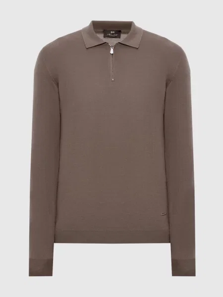 Шерстяное меланжевое поло Enrico Mandelli коричневое