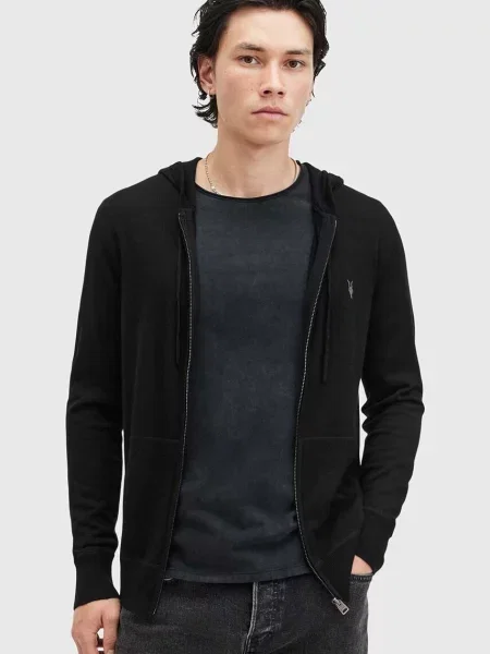 Geacă Allsaints de lână cu glugă negru