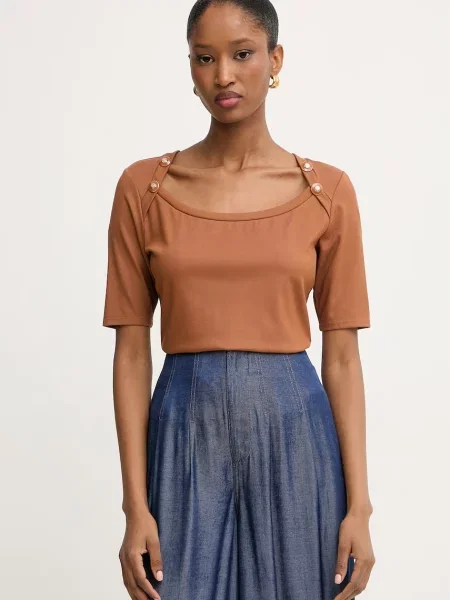 Morgan T-shirt z wiskozą brązowa