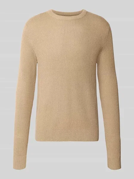 Sweter z dzianiny z okrągłym dekoltem model PANNEL' Jack & Jones beżowy