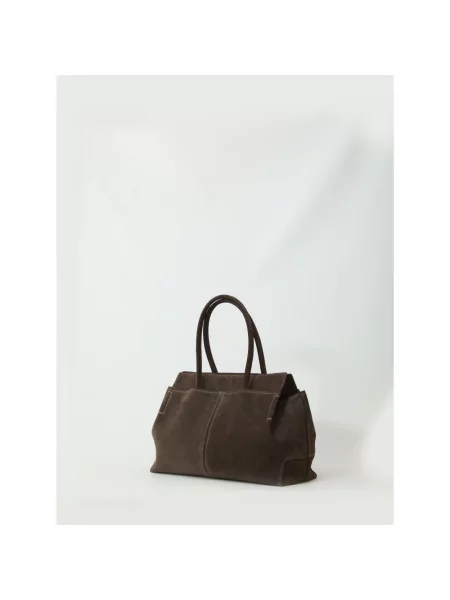 Shopperka Tod's zamszowa z logo brązowa