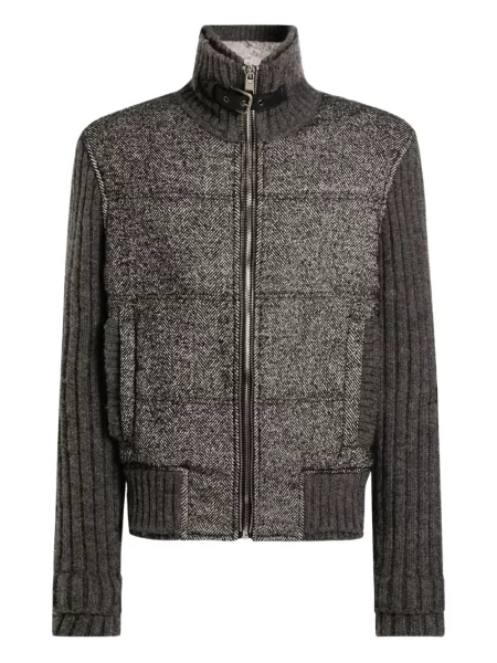 Geacă bomber Dolce & Gabbana tricotate cu model herringbone gri
