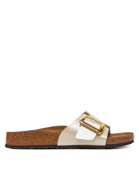 Klapki Birkenstock skórzane na sprzączkę białe