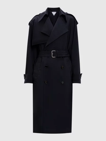Шерстяной тренч Bottega Veneta синий