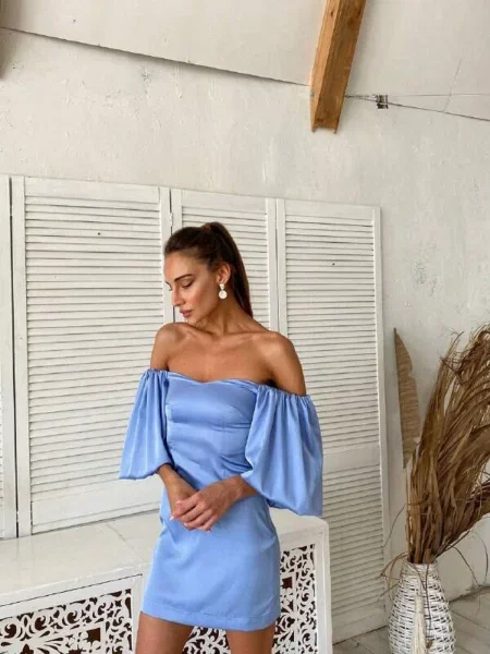 Сукня міні Milirud шовк блакитний