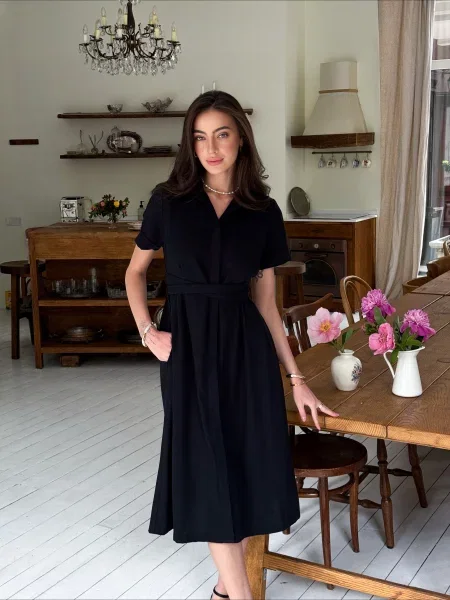 ART KNIT Сукня міді Льон/бавовна чорний