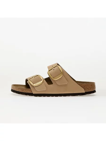 Кожаные шлепанцы Birkenstock с пряжкой бежевые