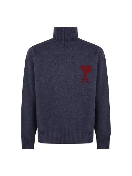 Lniany sweter z golfem Ami Paris szary