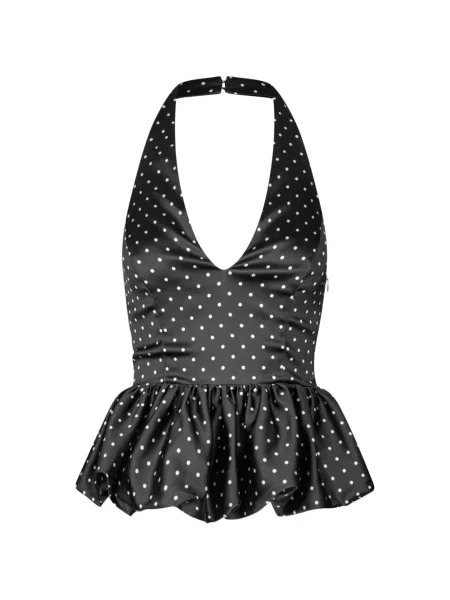 Bluză Rotate Birger Christensen din satin cu gât halter negru