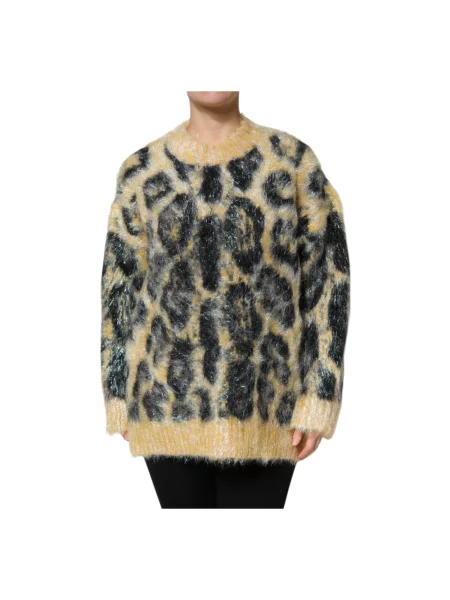 Sweter Dolce And Gabbana wełniany w panterkę z okrągłym dekoltem