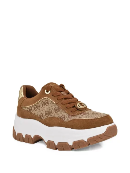 Tenisice Guess s vezicama s platformom s čipkom smeđa