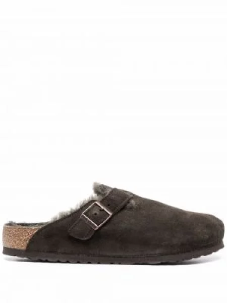 Papuci de casă Birkenstock din piele de căprioară maro