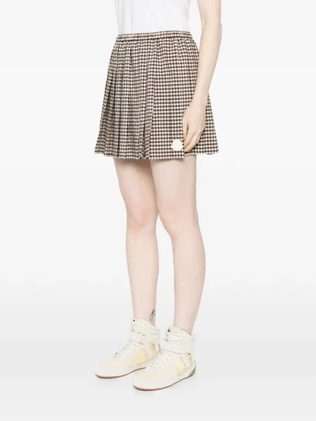 Mini fusta plisata Moncler în carouri plisată maro