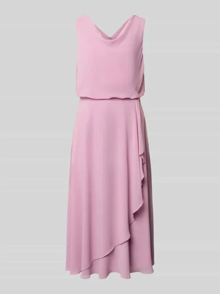 Sukienka koktajlowa do kolan z lejącym dekoltem Christian Berg Cocktail różowa