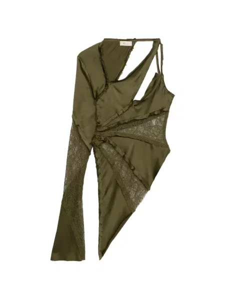 Top Blumarine asimetric din dantelă verde