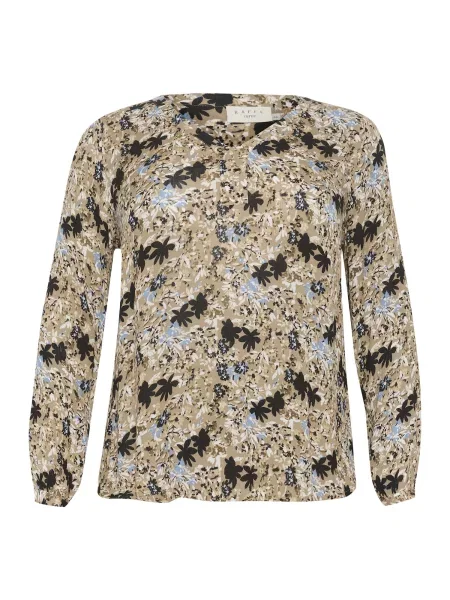 KAFFE CURVE Bluza Ami temno bež / modra / črna bela