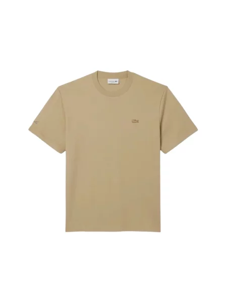 Koszulka Lacoste Embroidered Signature z krótkim rękawem S beżowa