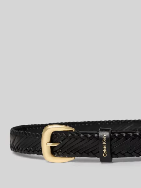 Pasek z cielęcej skóry z klamrą z bolcem Calvin Klein czarny