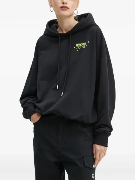 Bluza z kapturem Moschino Jeans z kapturem z nadrukiem czarna
