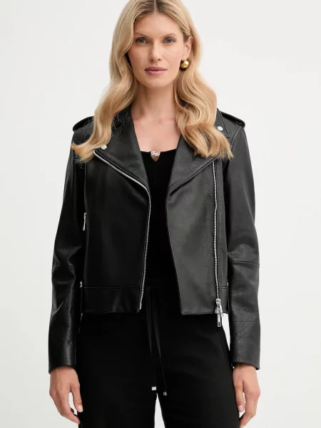 BOSS Orange geacă ramones de piele de tranziție negru