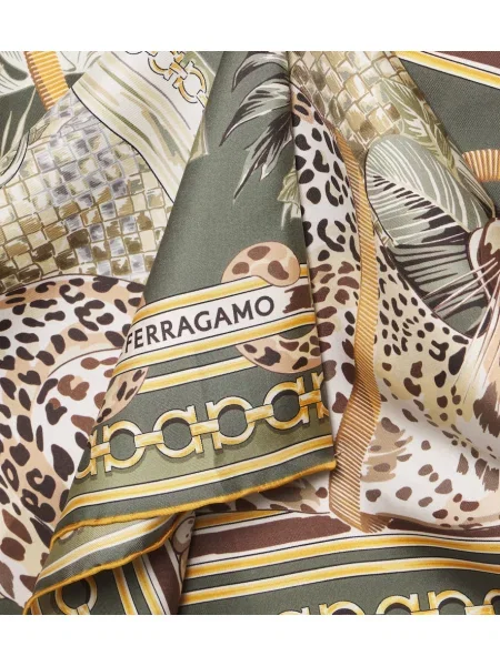 Fular Ferragamo de mătase cu imagine verde