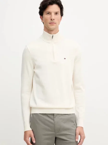 Пуловер Tommy Hilfiger от лека материя с ниско поло черно