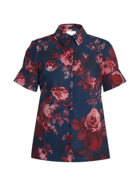 Cămașă Erdem cu model floral cu imagine din poplin albastru