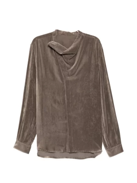 Cămașă Rick Owens de catifea drapată maro