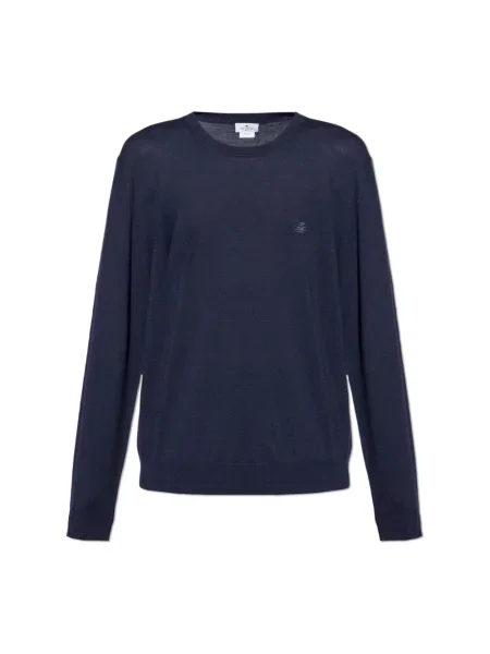 Sweter Etro wełniany z logo niebieski