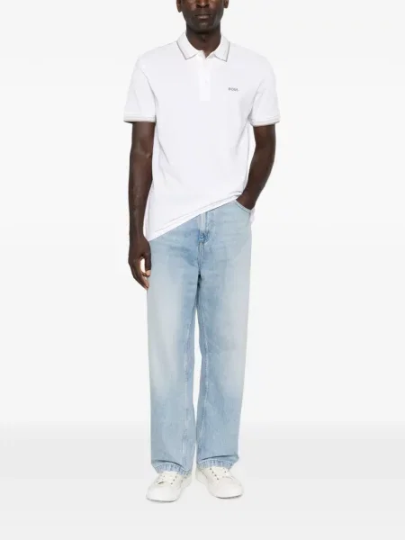 Tricou polo Boss cu autograf alb