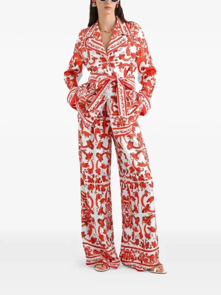 Šilkinės raštuotos kelnės Dolce & Gabbana balta