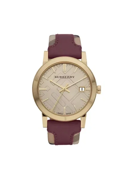 Zegarek Burberry skórzany w kratę żółty