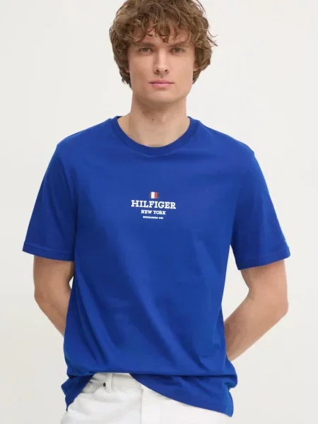 Тениска Tommy Hilfiger тъмносиньо с принт синьо