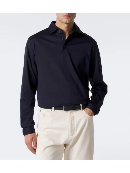 Tricou polo Thom Sweeney din jerseu albastru