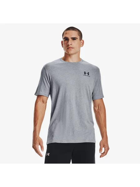 Tréninkové tričko Under Armour Sportstyle Left Chest SS steel light heather/black šedé