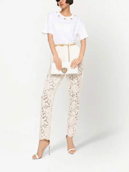 Gėlėtos nėriniuotos kelnės Dolce & Gabbana balta