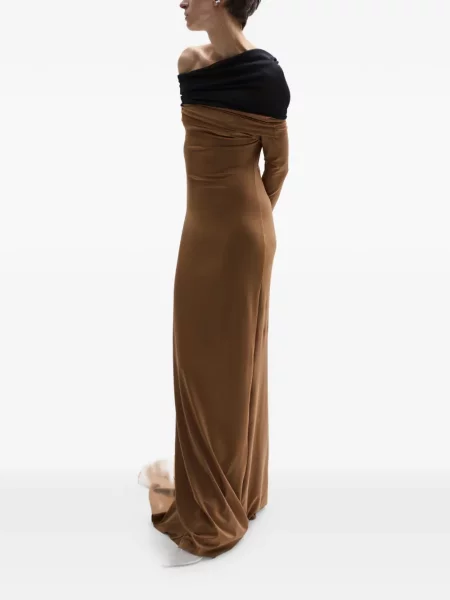 Rochie maxi Atu Body Couture drapată lungă de costum maro
