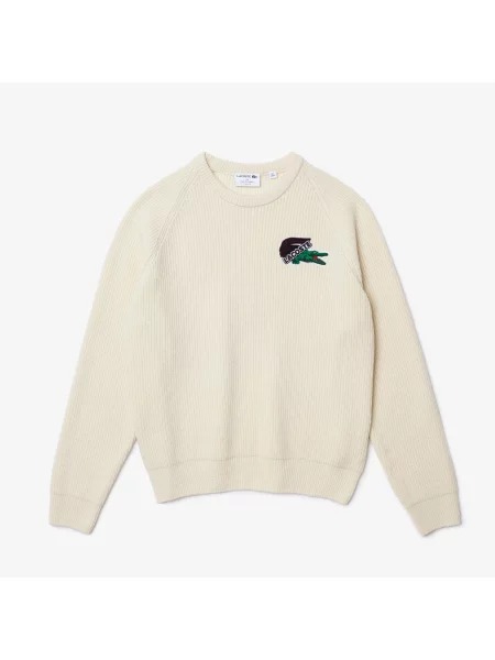 Lacoste Sweter Świąteczny Ze Wzorem Krokodyla biały