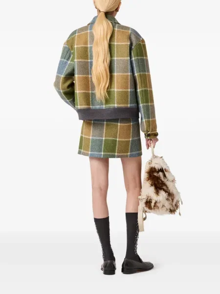 Fusta mini Miu Miu în carouri verde