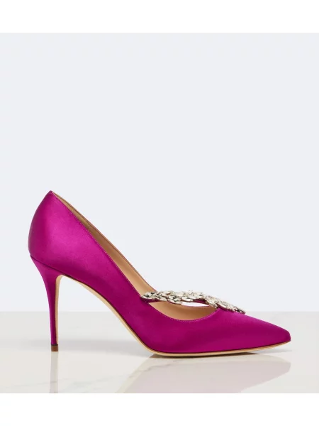 Pantofi cu toc Manolo Blahnik din satin roz