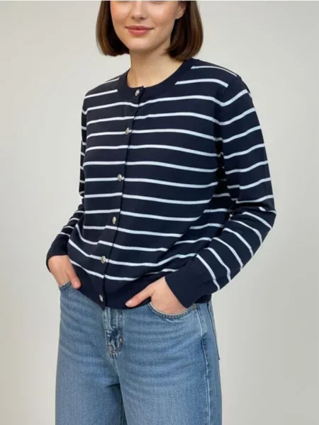 Смугастий кардиган на ґудзиках темно-синій синій