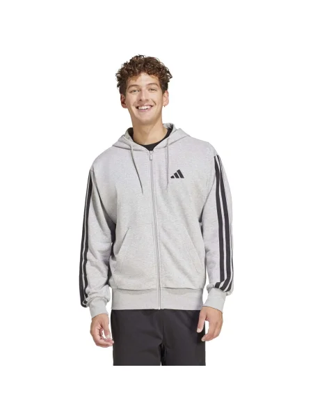 Pruhovaná froté mikina s kapucňou Adidas sivá