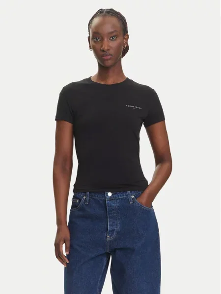 Tommy Jeans Marškinėliai Linear Slim Fit juoda