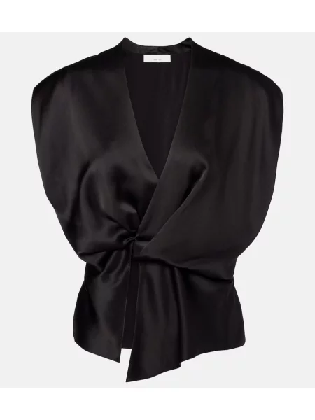 Jedwabny top The Sei drapowany czarny