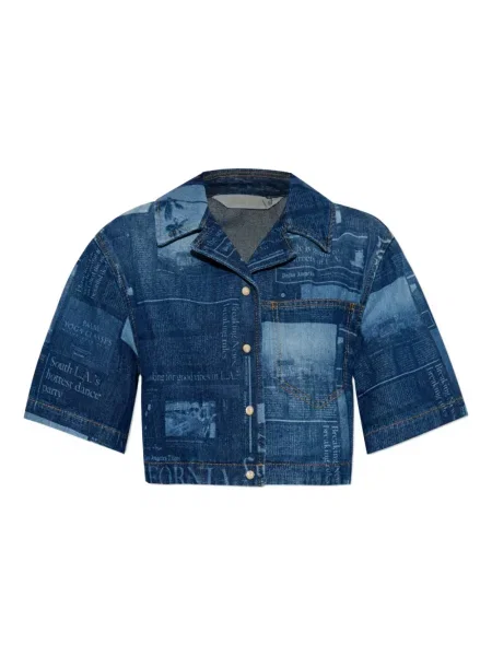 Топ Palm Angels с принт изрязани синьо