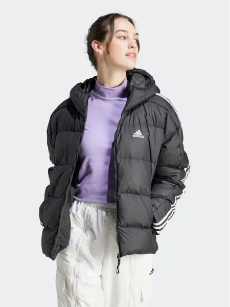 Pruhovaná páperová bunda Adidas čierna