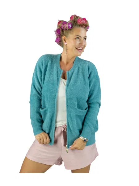 Cardigan Pri tricotate scurt turcoaz