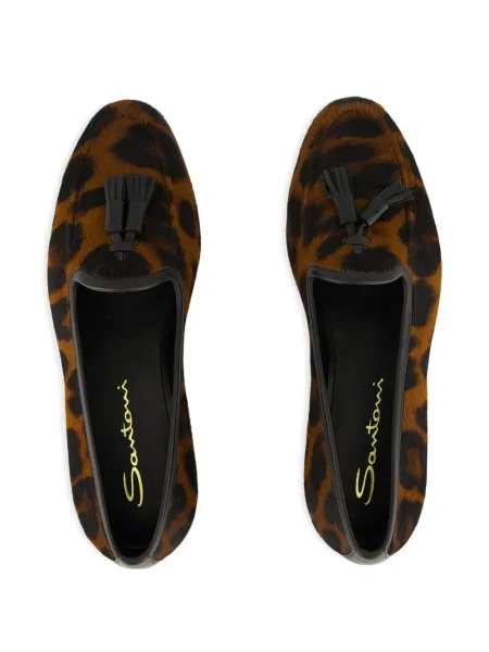 Pantofi loafer Santoni cu imagine cu model leopard maro