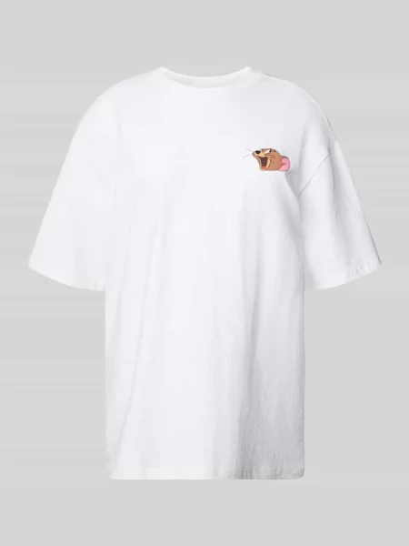T-shirt typu oversized z nadrukiem z motywem Review biała