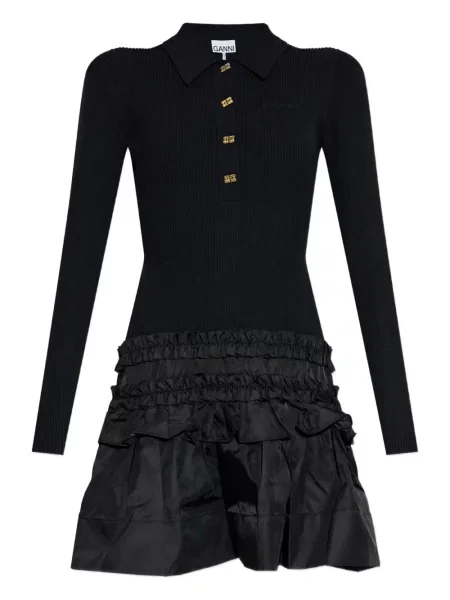 Rochie mini Ganni cu volane de costum negru
